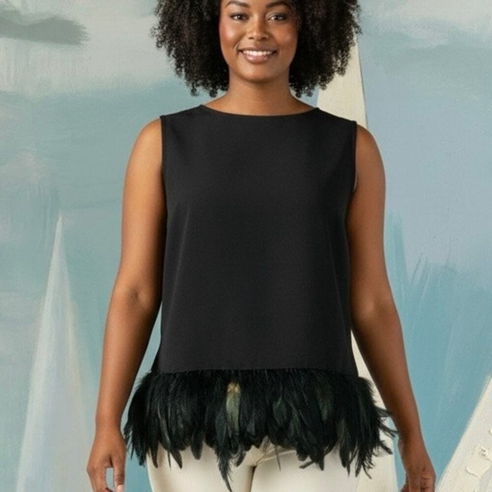 Nicole by Nicole Miller Black Feather Hem Tank Top size XL